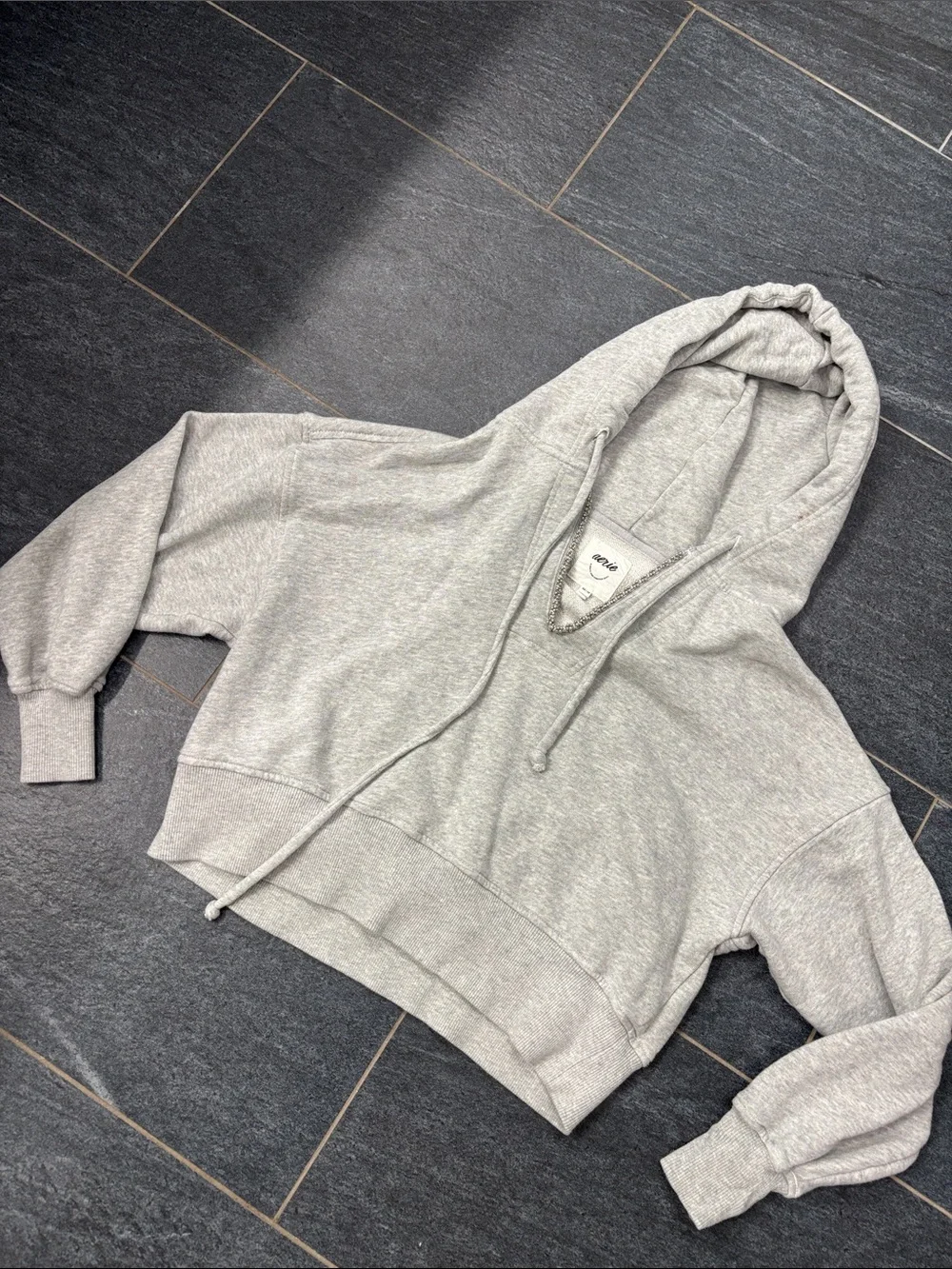 aerie Light Gray Jeweled neck croppe Hoodie